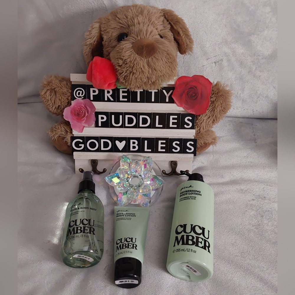 🎉HP🥂 💚 3pc PINK Cucumber Mini Body Lotion, Body Lotion, and Mist Set 💚